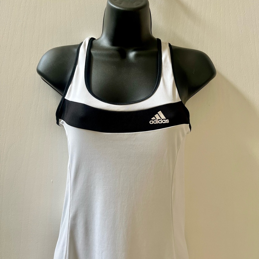 ADIDAS Racerback Tank Tennis Dress White Black Summer Sleeveless Athletic - Picture 2 of 10